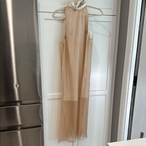 AQ/AQ Tan Halter Gown Cocktail Dress